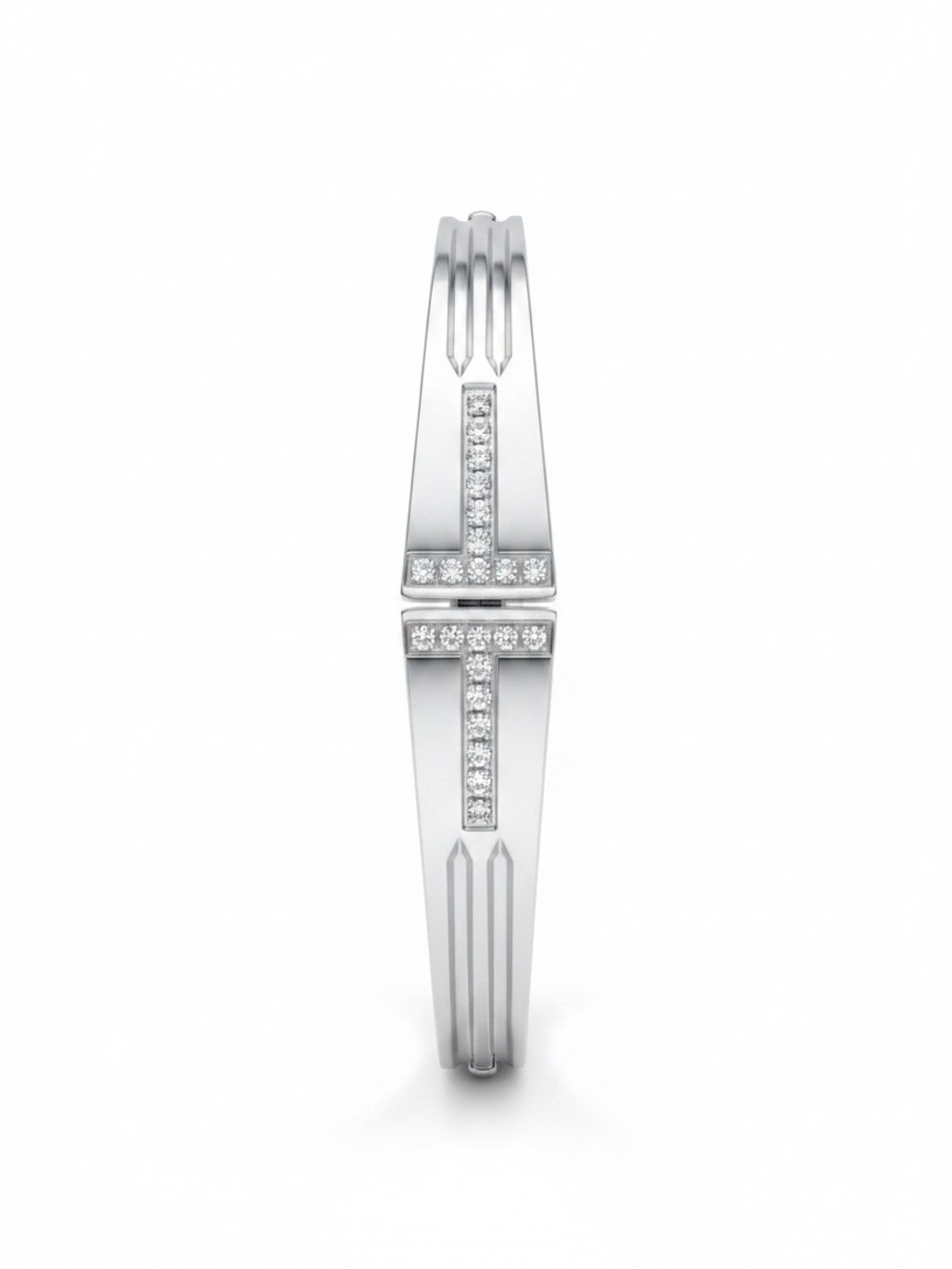 Silver Tone Pavé Cross Bangle Bracelet - Elegant Women's Jewelry size 7.2 inc